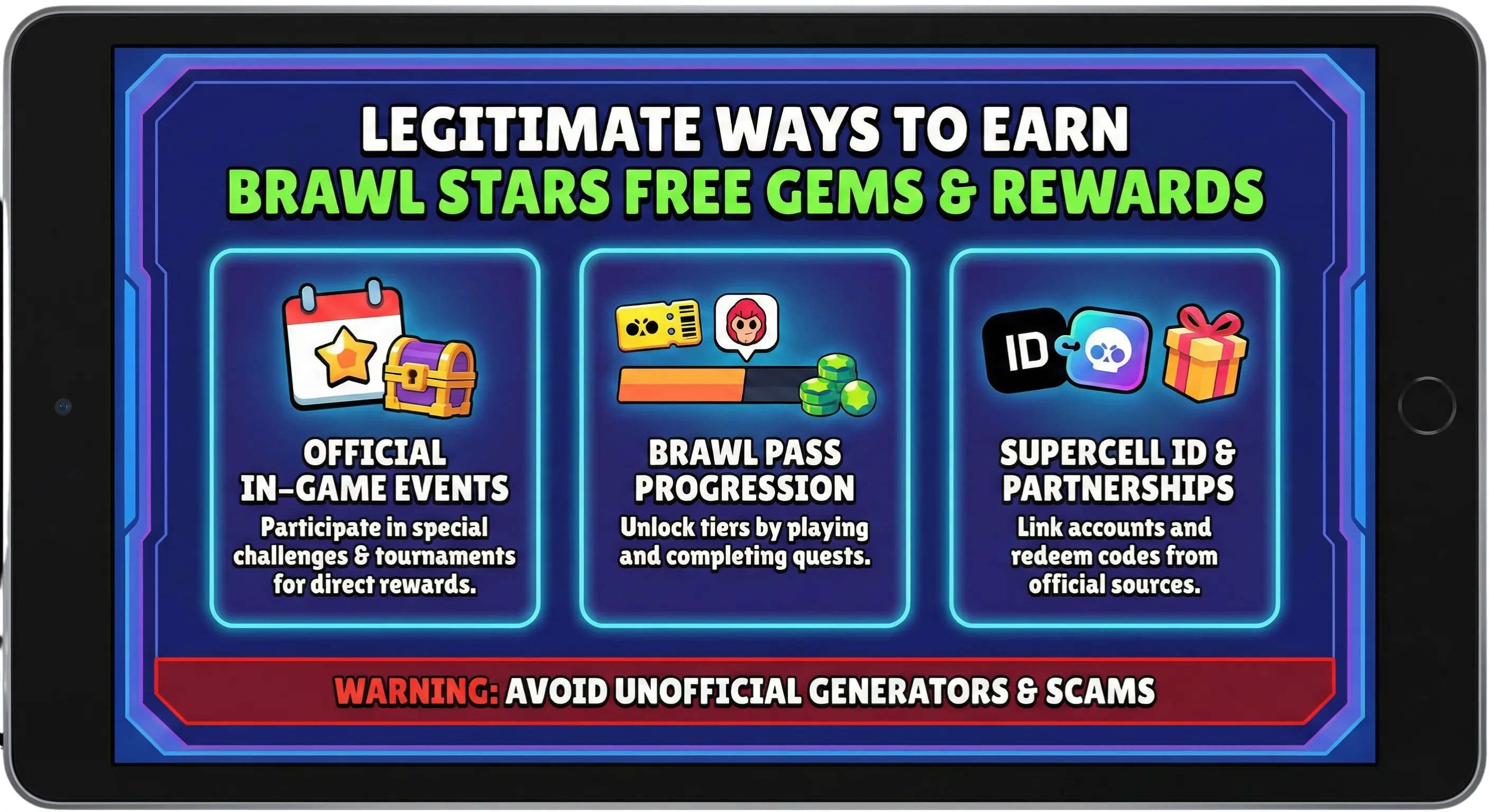 The Brawl Pass screen in Brawl Stars, showing how to earn free gems and rewards through quests.