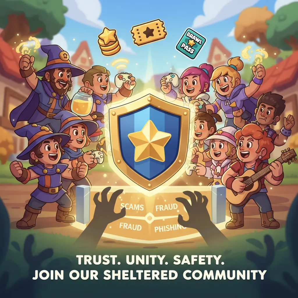 A diverse group of Brawl Stars characters representing a strong gaming community.