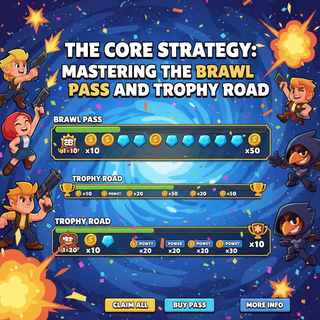 A guide to mastering the Brawl Pass in Brawl Stars to earn free gems and other in-game rewards.